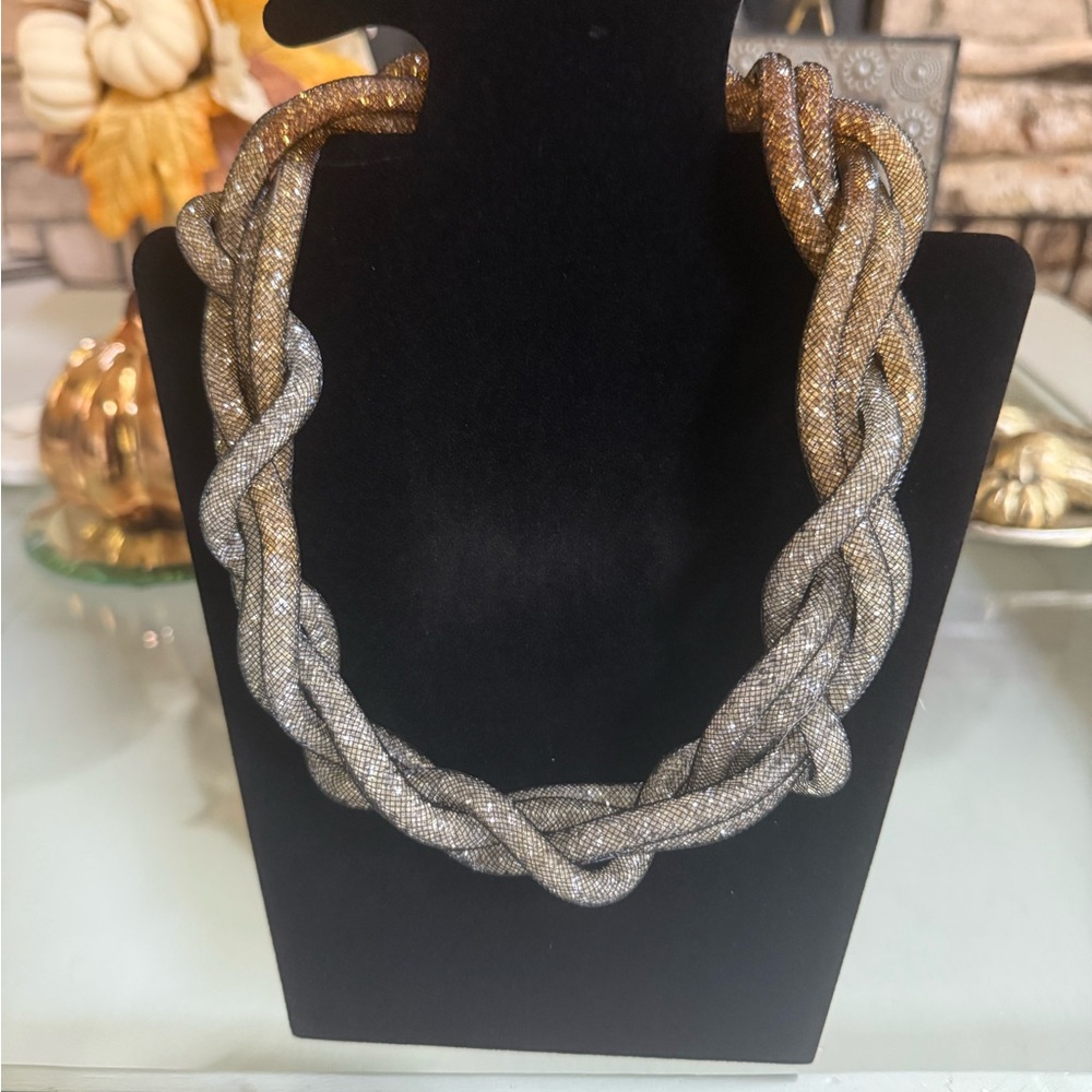 Elegant Gold and Silver Braided Mesh Necklace
